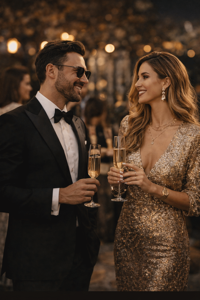 About Stylish couple wearing luxury fashion inspired by contemporary Gulf lifestyle and high-end fashion trends